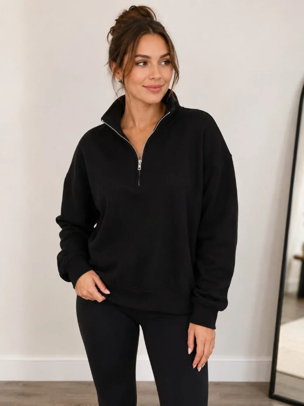 PINK Victoria’s Secret Black Quarter Zip Pullover Sweatshirt Women’s Large